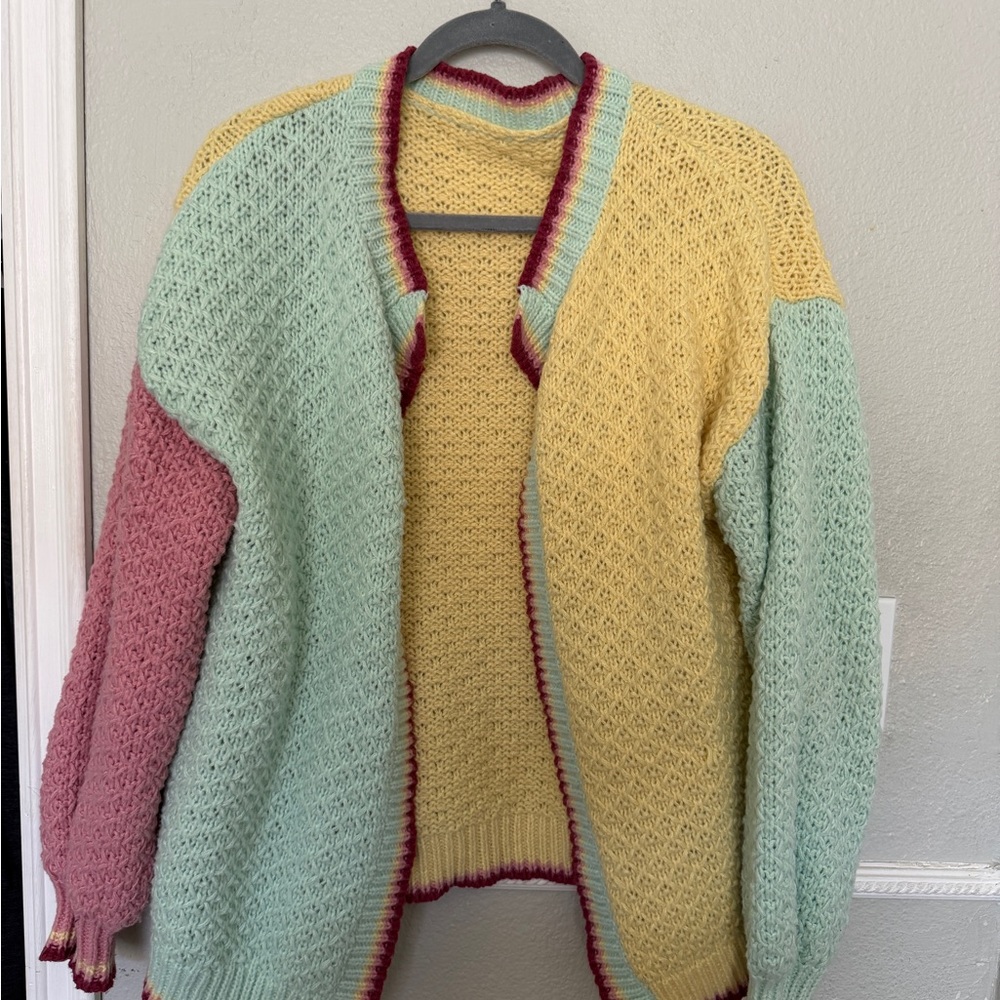 Pastel Colorblock Open-Front Women's Sweater Cardigan